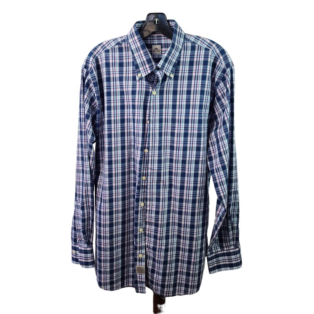 Peter Millar Blue White Pink Button Down Men's Long Sleeve Shirt Large